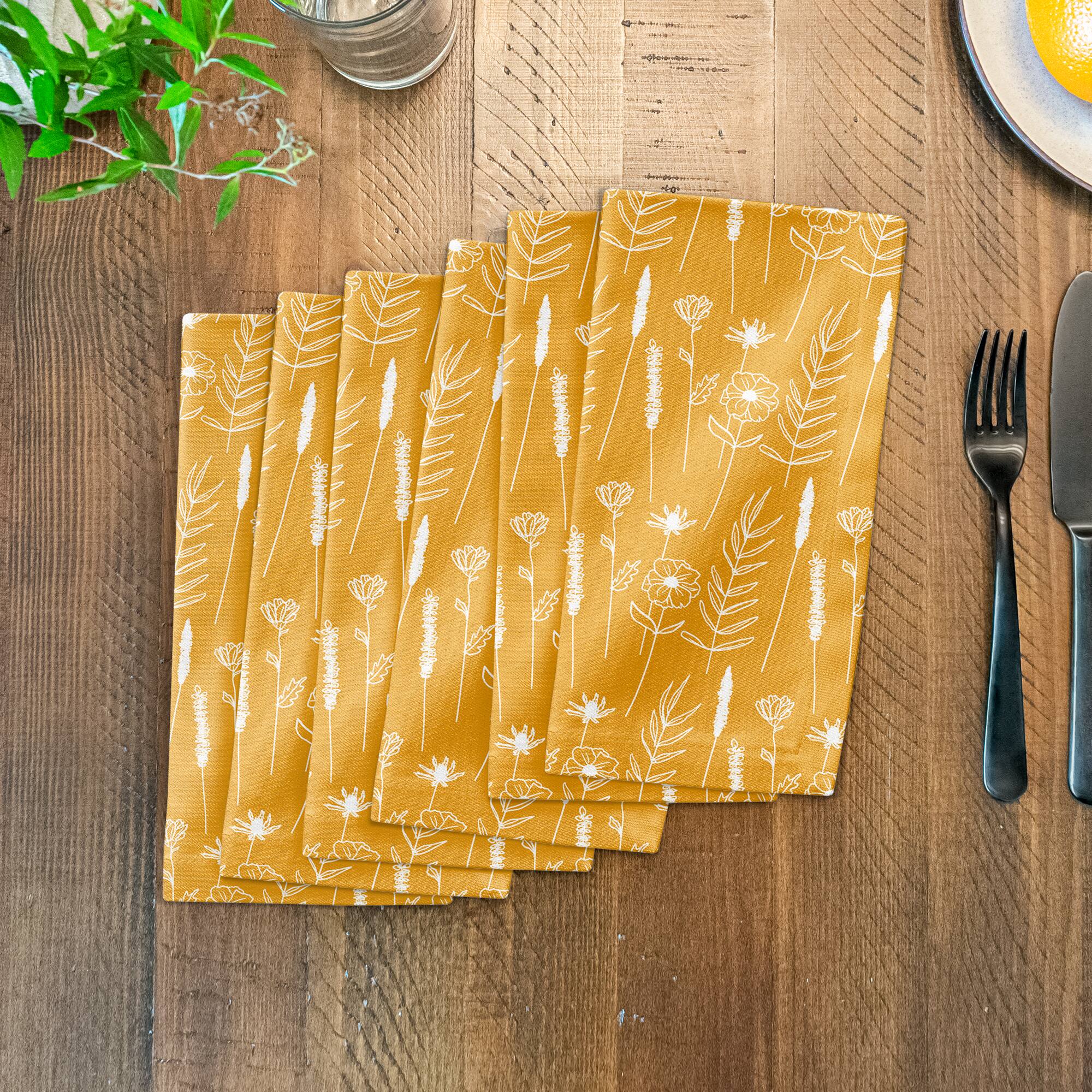 Golden Wheat Flower 10" x 10" Cotton Twill Napkin
